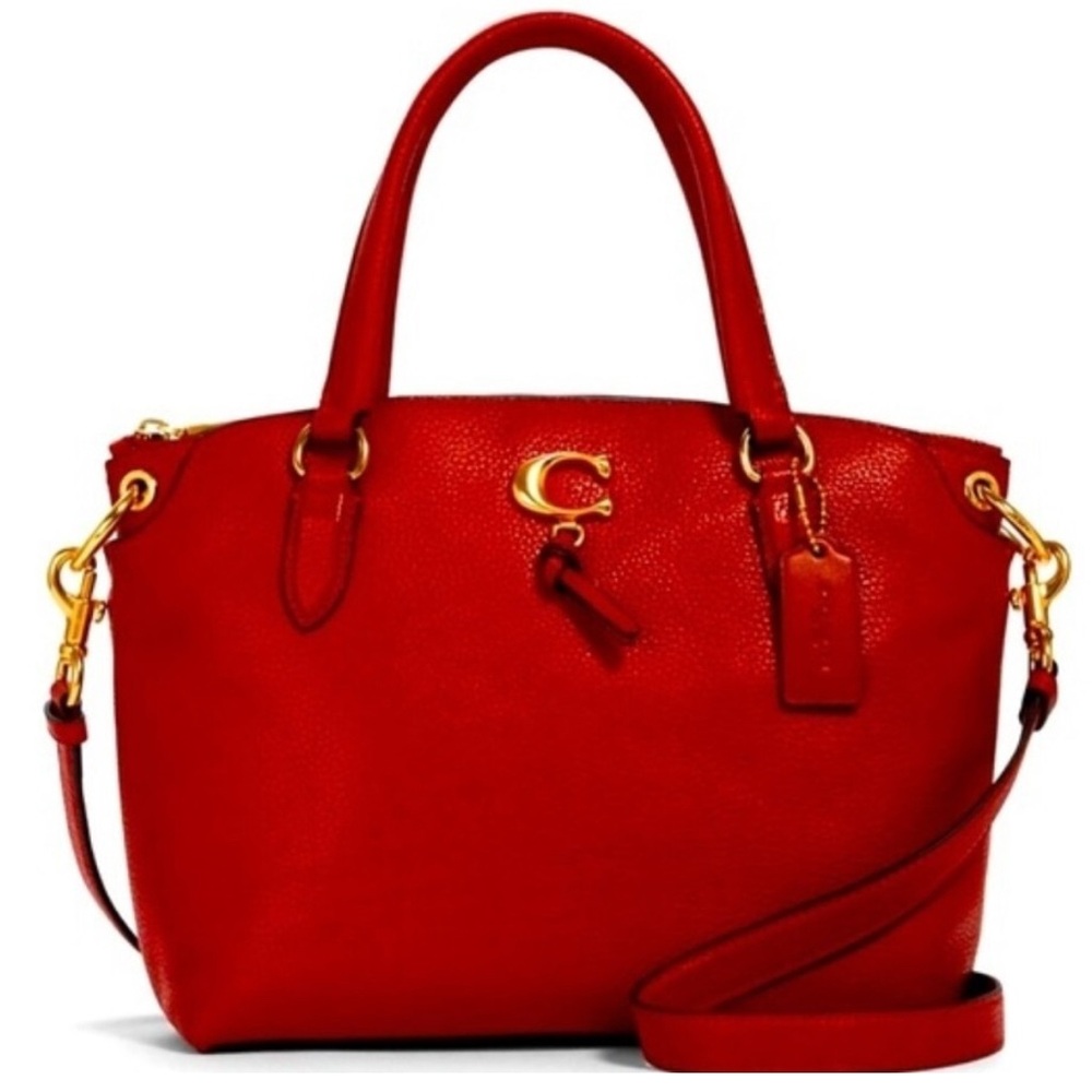 Coach 1317 Remi Red Leather Shoulder Bag With Signature C Accents